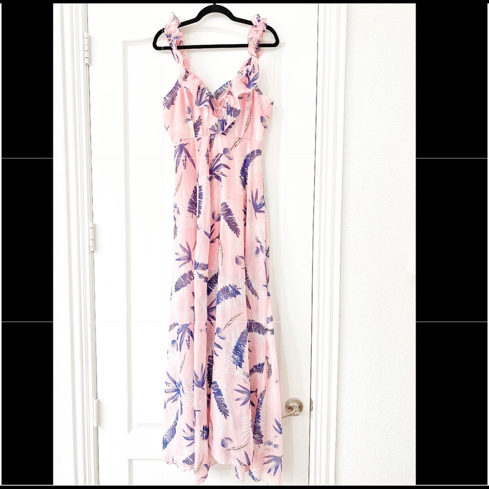 Long tropical pink dress
